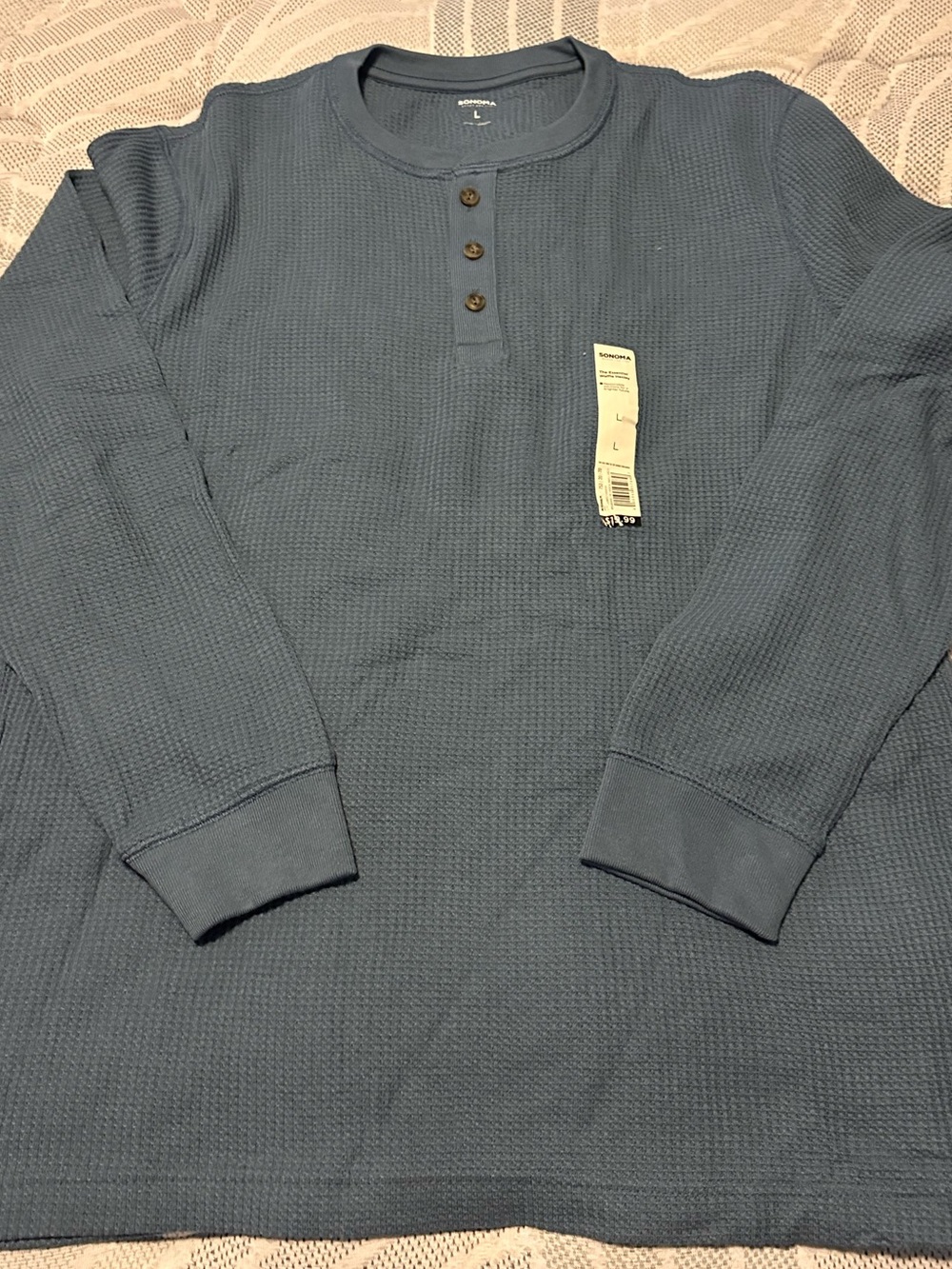 Sonoma Men's Long-Sleeve Waffle Henley in Slate Blue